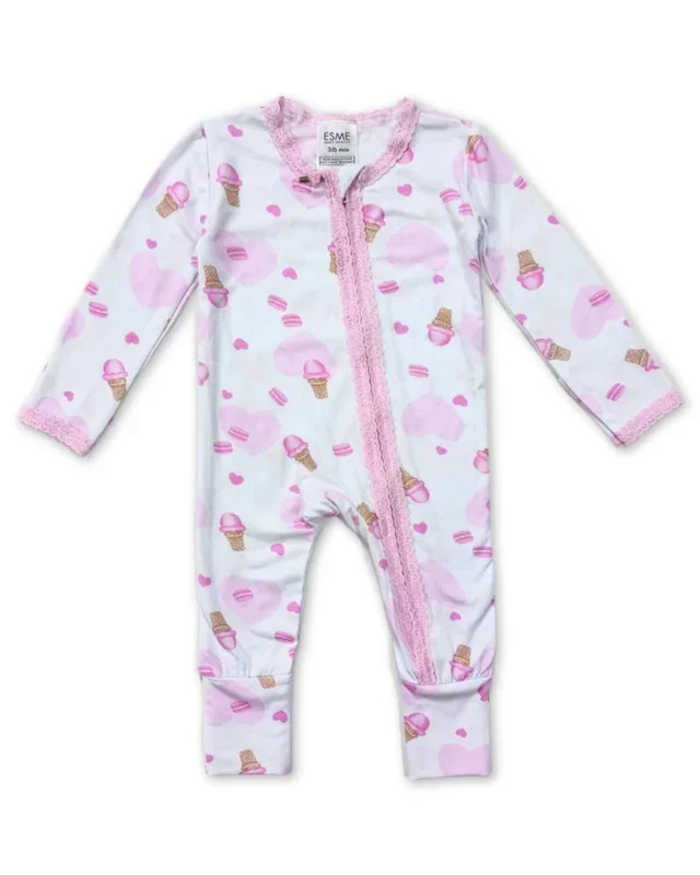 Sweet Ice Cream Lace Trim Flip-Footie