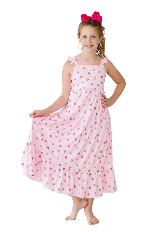 Sweet Strawberries Ruffle Maxi Dress