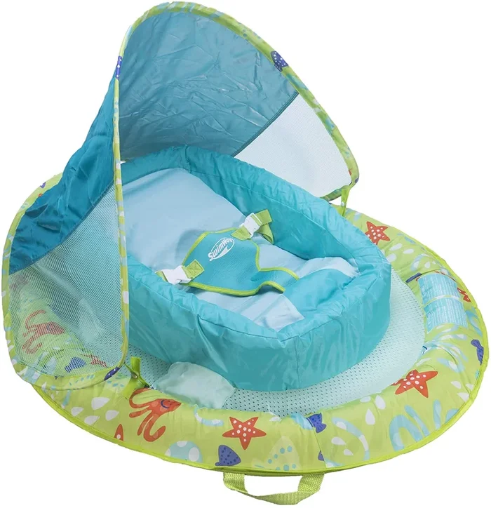 SwimWays Baby Spring Float with Adjustable Canopy and UPF Sun Protection, Green Octopus