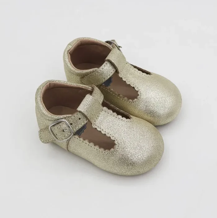 T-straps Gold Shimmer Suede Leather