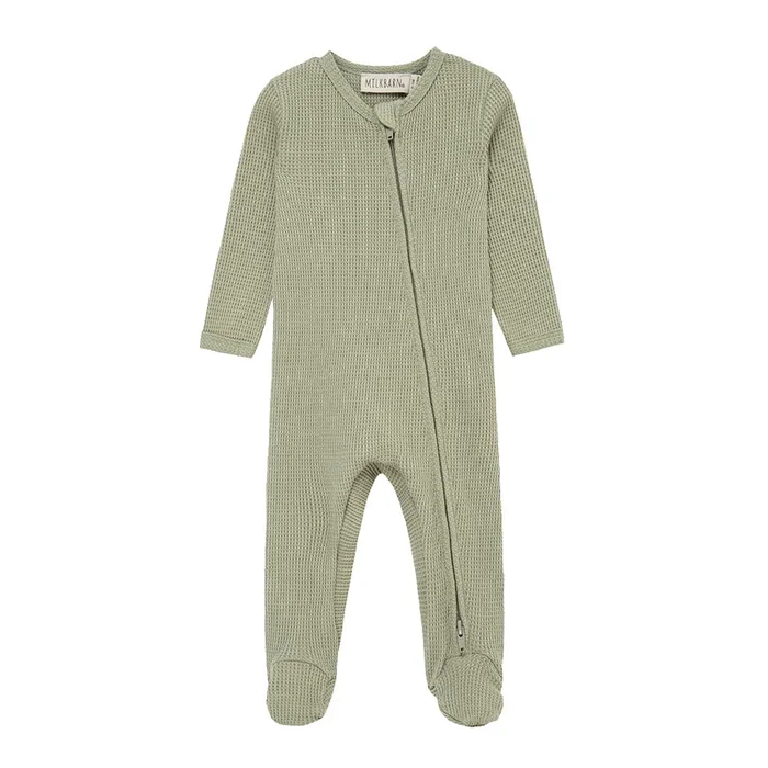 Tea Waffle Zipper Footed Romper