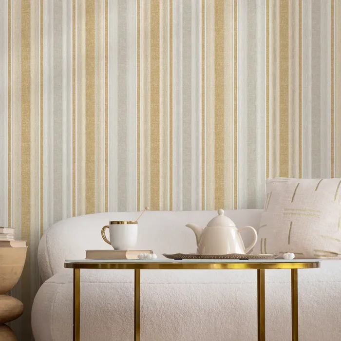 Textured Wallpaper With Vertical Stripes In Yellow, Grey, And Beige – D840