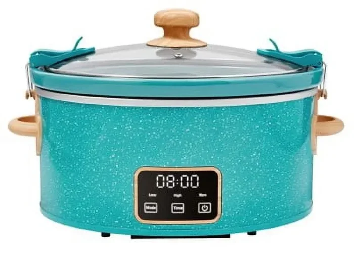 The Pioneer Woman 6 Quart Digital Slow Cooker With Locking Lid, Teal Speckle