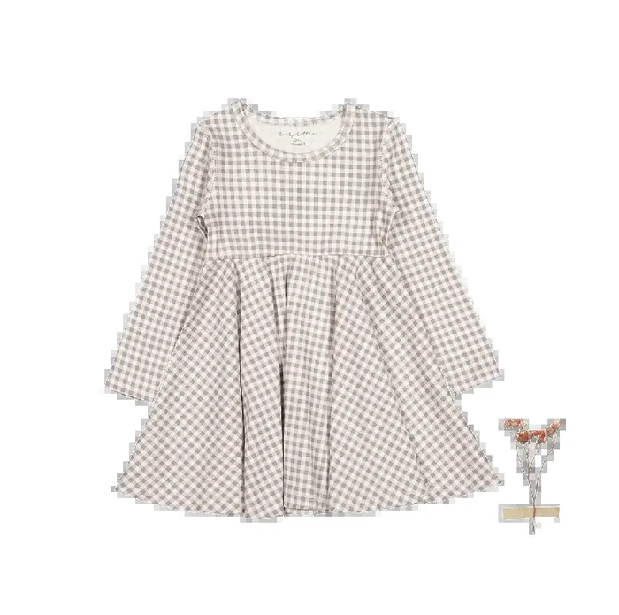 The Printed Long Sleeve Dress – Taupe Gingham