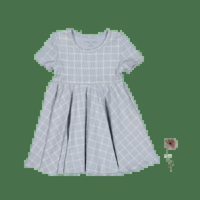 The Printed Short Sleeve Dress – Blue Grid