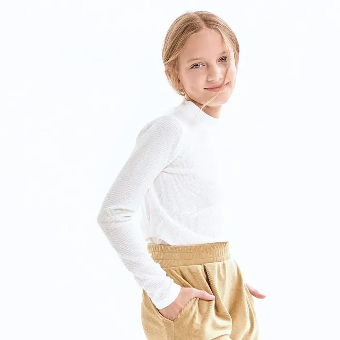 Thermal Knit Mock Neck Basic Top | Off White