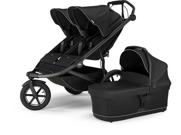 Thule Urban Glide 3 Double Jogging Stroller with NON-Magnetic Buckle+ Bassinet Bundle – Black