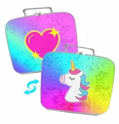 Top Trenz Metallic Reversible Sequin Insulated Lunch Box – Unicorn/Bling Heart