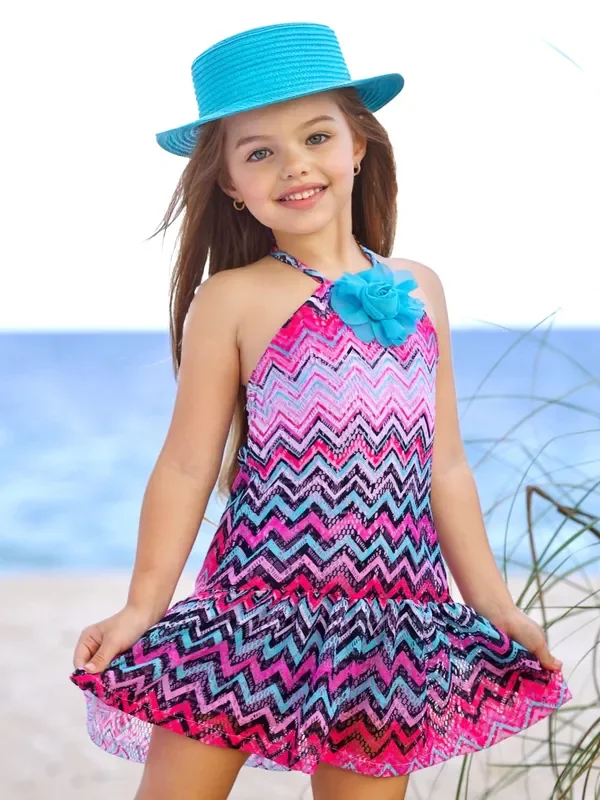 Tropical Tides Halter Ruffle Dress