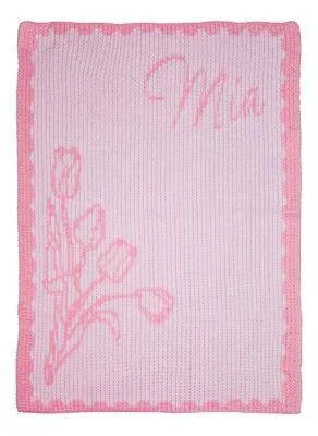 Tulips & Name Stroller Blanket Baby Pink
