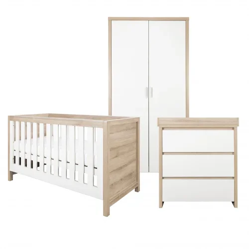 Tutti Bambini Modena 3 Piece Room Set (Cot Bed, Changer, Wardrobe) White/Oak