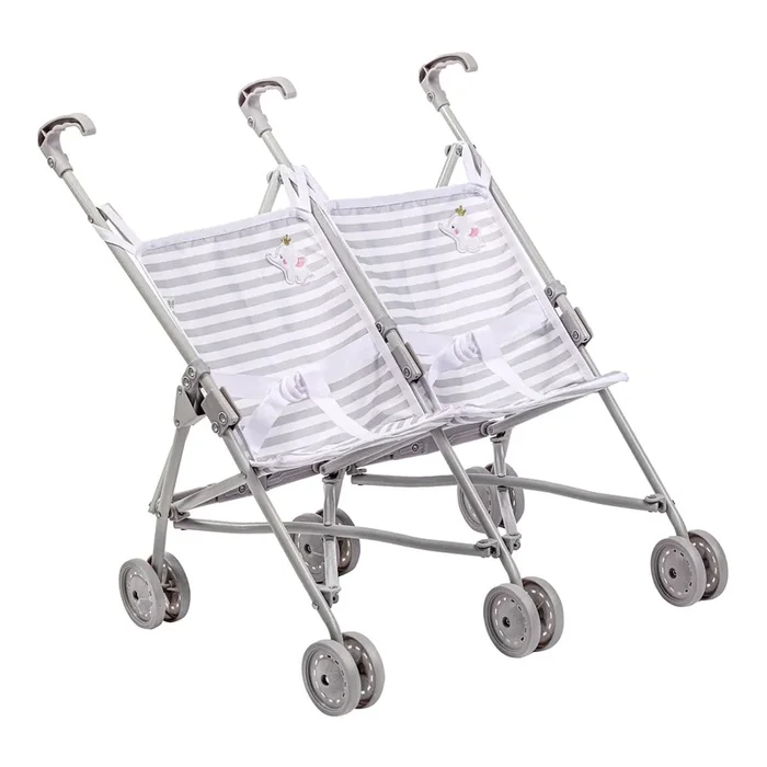 Twin Umbrella Baby Doll Stroller Elephant Theme Grey
