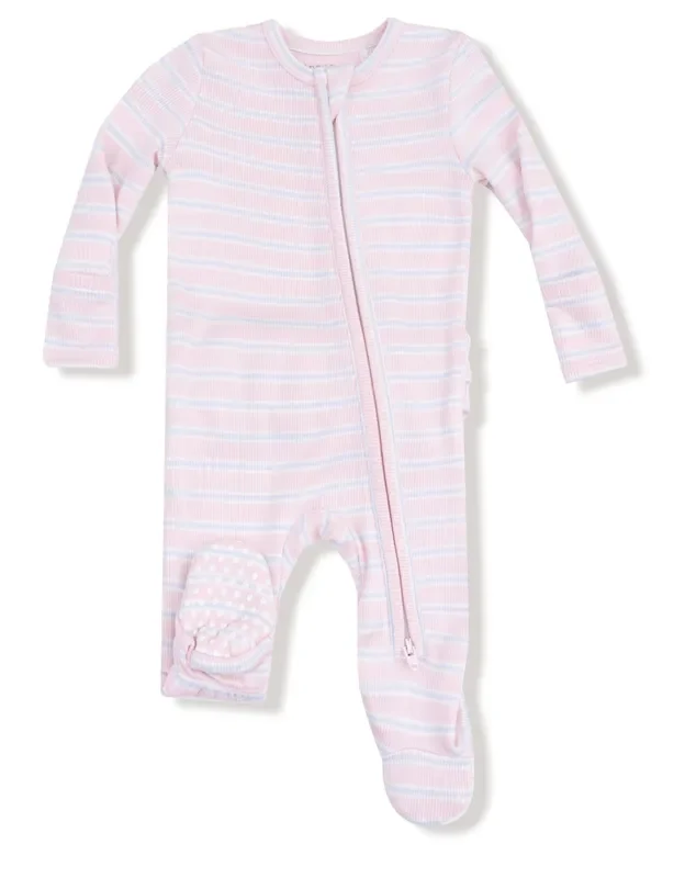 Two Way Ruffle Footie | Multi Stripe Pink