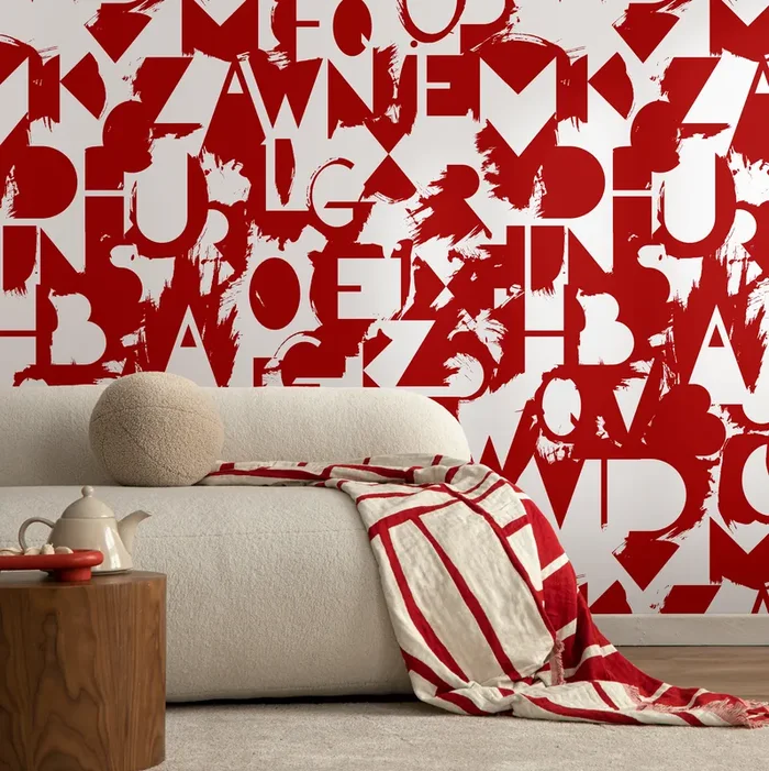 Typography Wallpaper With A Bold Deconstructed Letter Motif In Red – B711