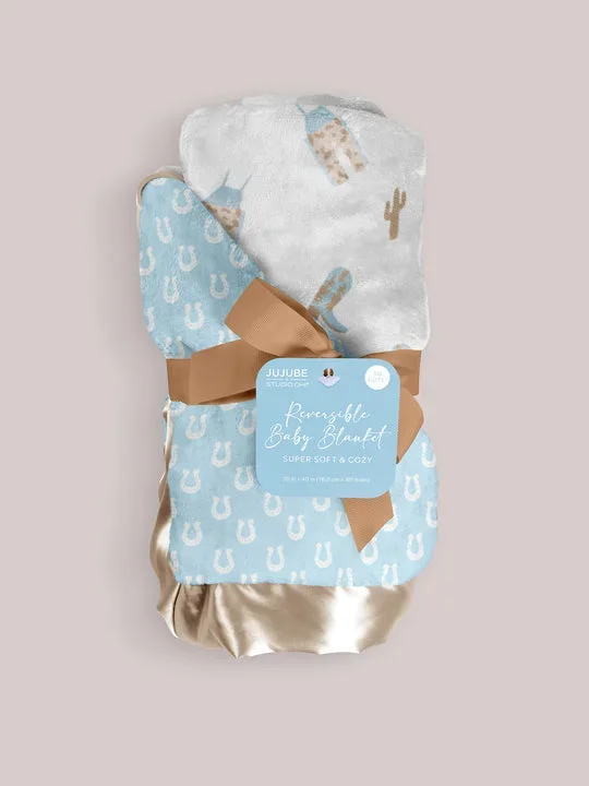 ULTRA-SOFT THICK REVERSIBLE BABY BLANKET – HOWDY PARTNER BLUE