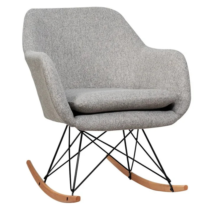 Upholstered Rocking Arm Chair With Solid Steel Wood Leg-Gray