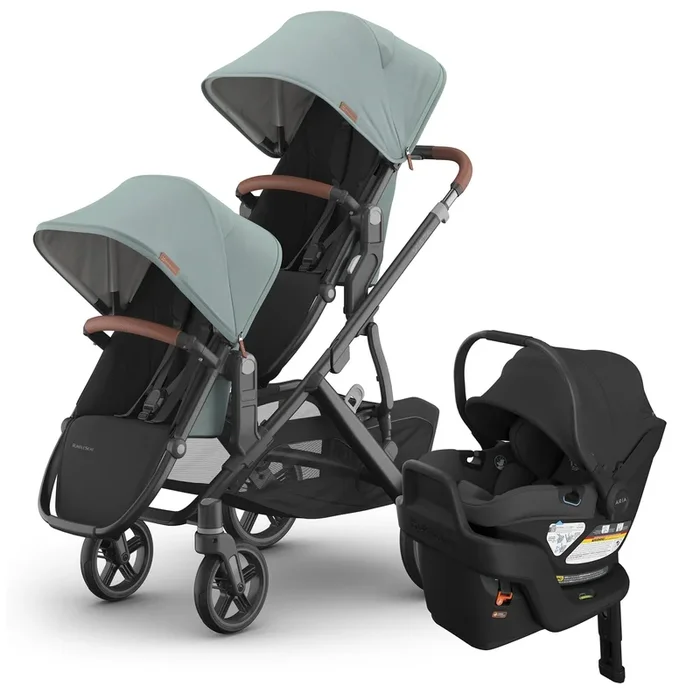 UPPAbaby Vista V3 Double Stroller with RumbleSeat V3 + Aria V2 Travel System Bundle – Kenzi / Jake