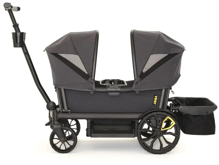 Veer All-Terrain Cruiser XL (4 Seater) Stroller Wagon + 2 Canopy + Basket Bundle – Grey