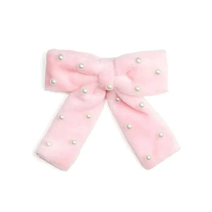 Velvet Pearl Bow Clip | Pink