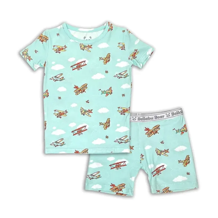 Vintage Airplanes Bamboo Kids Pajama Short Set