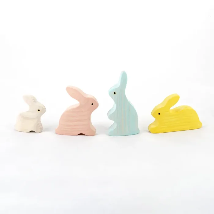 Waldorf Toys Bunny Rabbits Family Set Of 4, Rabbits Figurines