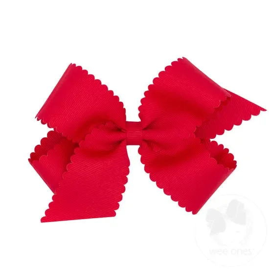 Wee Ones King Grosgrain Hair Bow Scalloped Edge- Red
