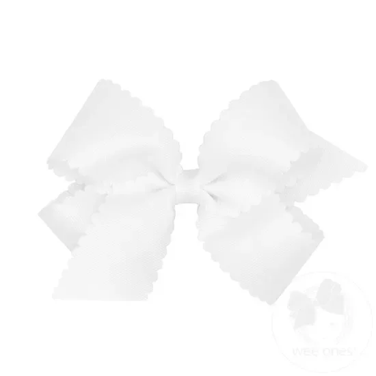 Wee Ones Medium Grosgrain Hair Bow with Scalloped Edge- White