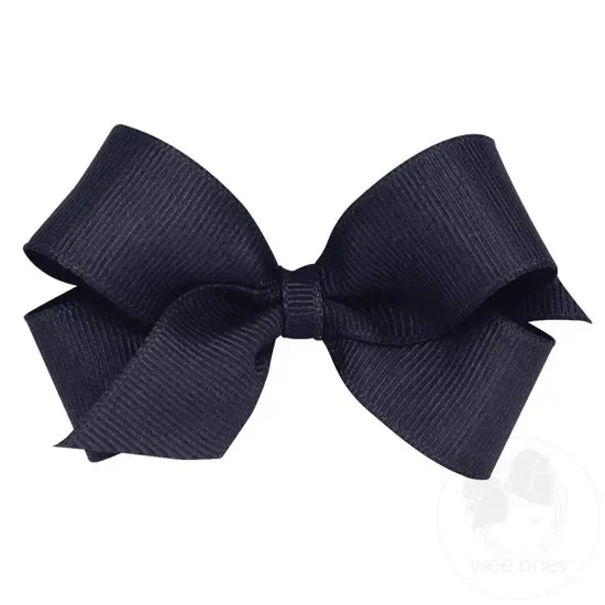 Wee Ones Mini Classic Grosgrain Hair Bow (Plain Wrap)- Navy