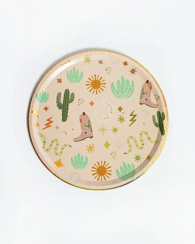 Western Cowboy Paper Plates – Boots, Cactus & Snake Catcher Design (12-pack)