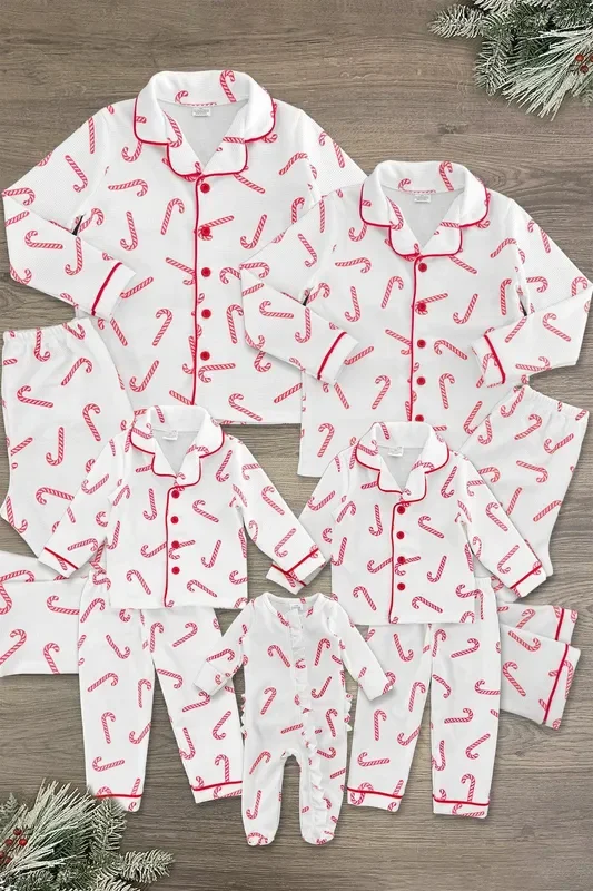 White Candy Cane Family Pajamas – AND PET BANDANA!