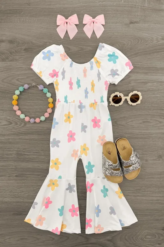 White Colorful Flower Jumpsuit