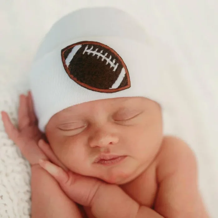 White Newborn Football Patch Hospital Hat