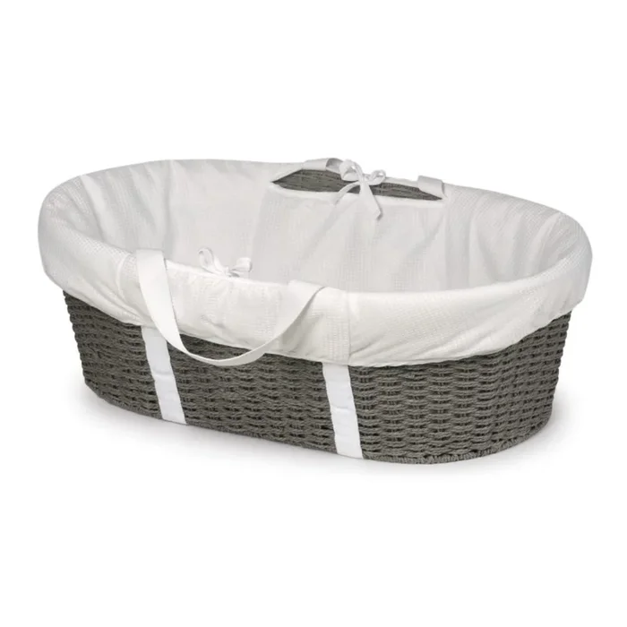 Wicker-Look Woven Baby Moses Changing Basket – Gray/White