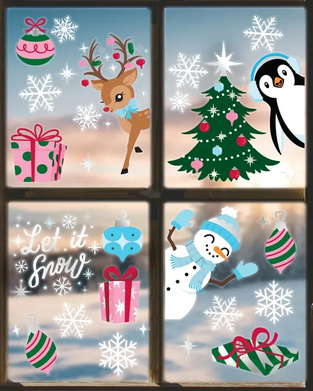 Winter Wonderland Window Clings – 6 Silver Foil And Color Sheets