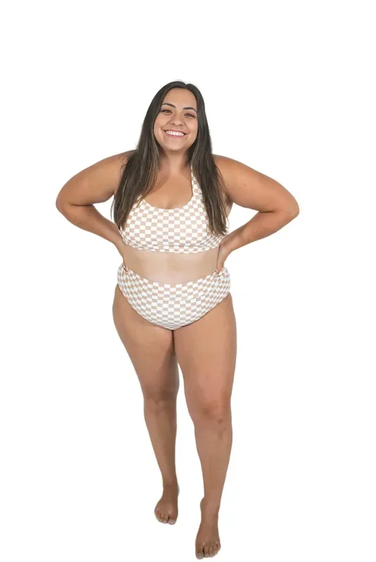 Women’s Basic Bikini | Tan Checkered