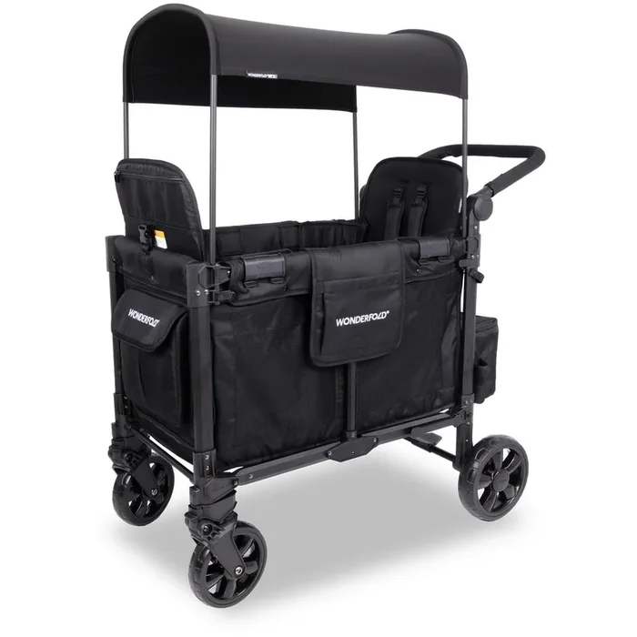 WonderFold W2 Elite Pro (2 Seater) Double Stroller Wagon – Jet Black