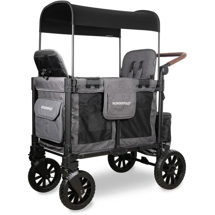 WonderFold W2 Luxe Pro (2 Seater) Double Seater Stroller Wagon – Charcoal Gray