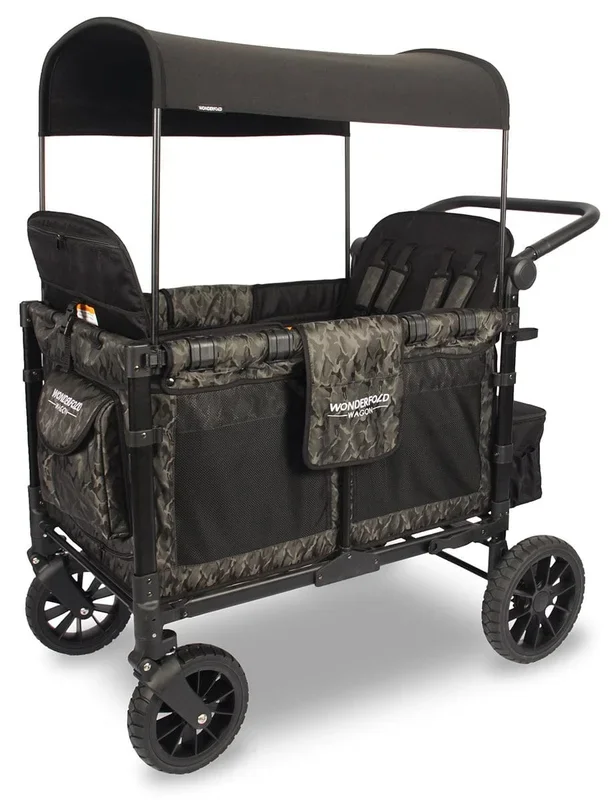 WonderFold W4 Luxe Multifunctional Quad (4 Seater) Stroller Wagon – Shadow Green Camo