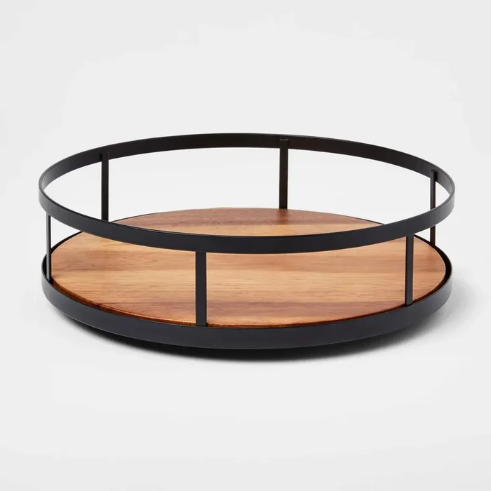 Wood Round Lazy Susan Spice Rack – Black