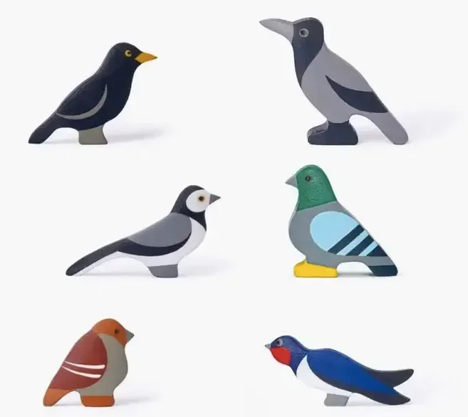 Wooden Bird Figurines Toy Set Of 6