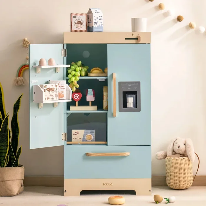 Wooden Kids Kitchen PlaySet – Fridge Only – Green and Gold