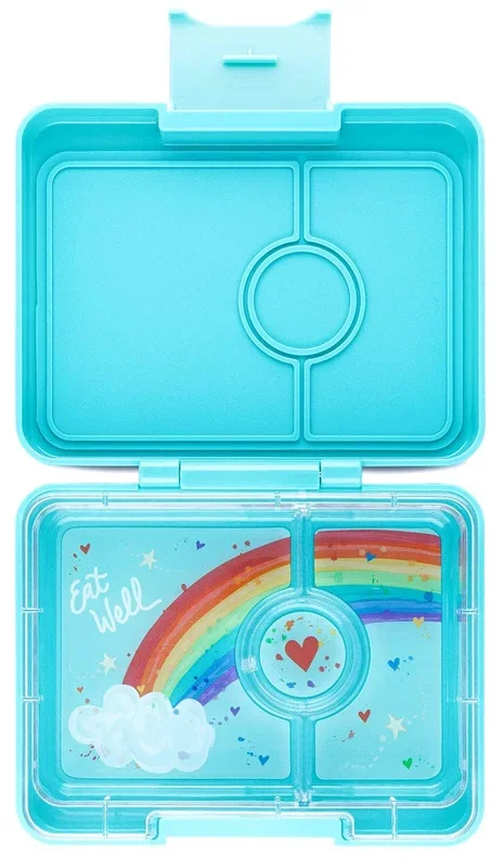 Yumbox Leakproof Bento Snack Box, 3 Compartment – Misty Aqua / Rainbow