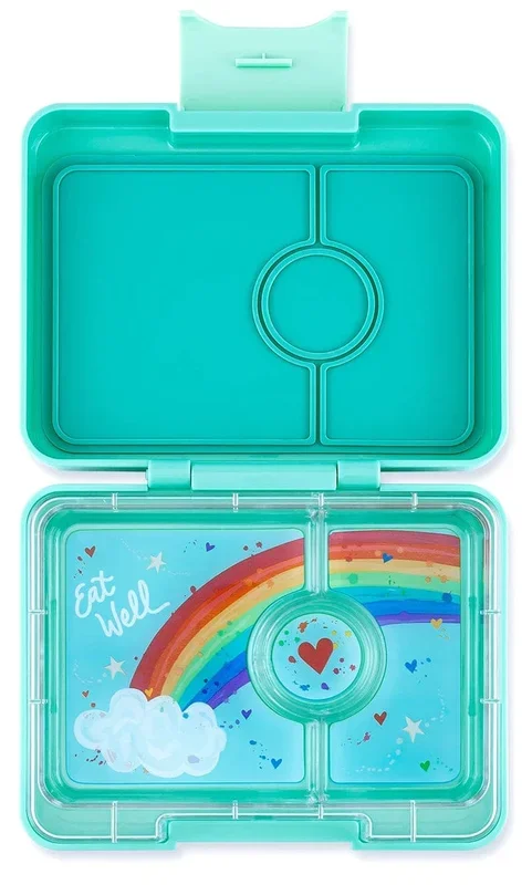 Yumbox Leakproof Bento Snack Box, 3 Compartment – Tropical Aqua / Rainbow