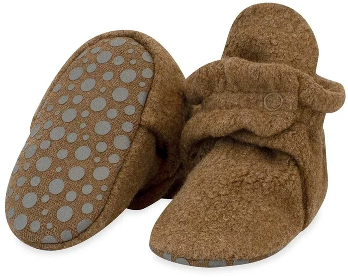 Zutano Cozie Fleece Gripper Baby Bootie – Heather Mocha, 12m