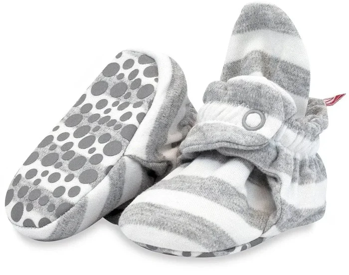 Zutano Organic Cotton Gripper Baby Bootie – Heather Stripe, 3m